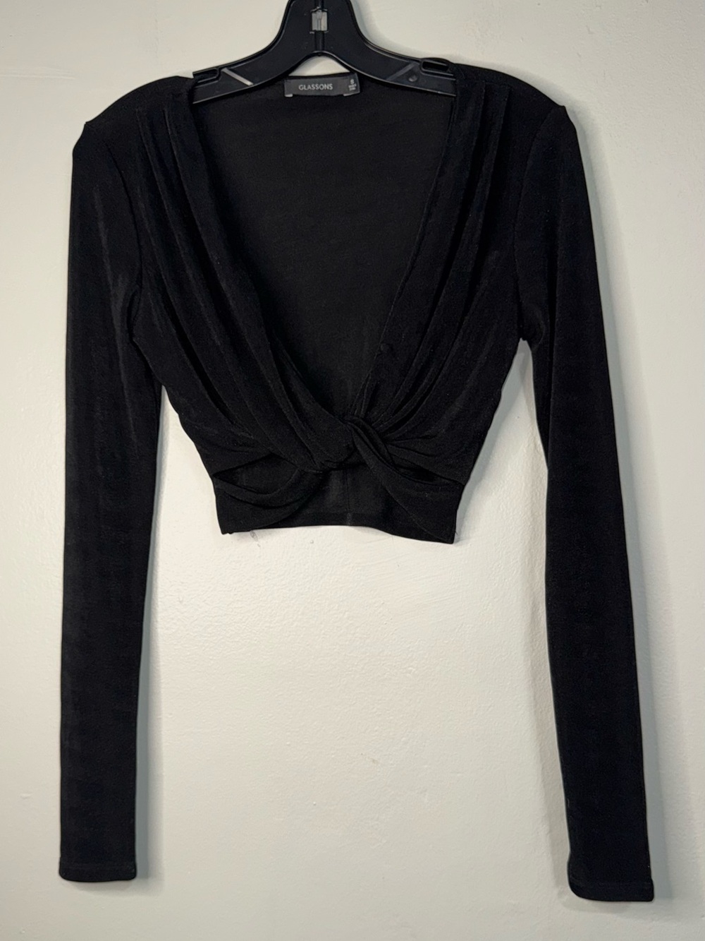 Glassons Black Twist Front Long Sleeve Crop Top